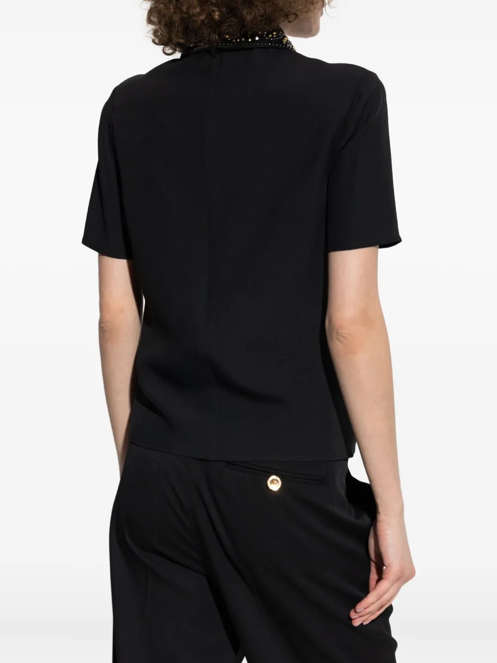 Versace Pointed Collar Black Shirt With Gold And Silver Embellishments In Black