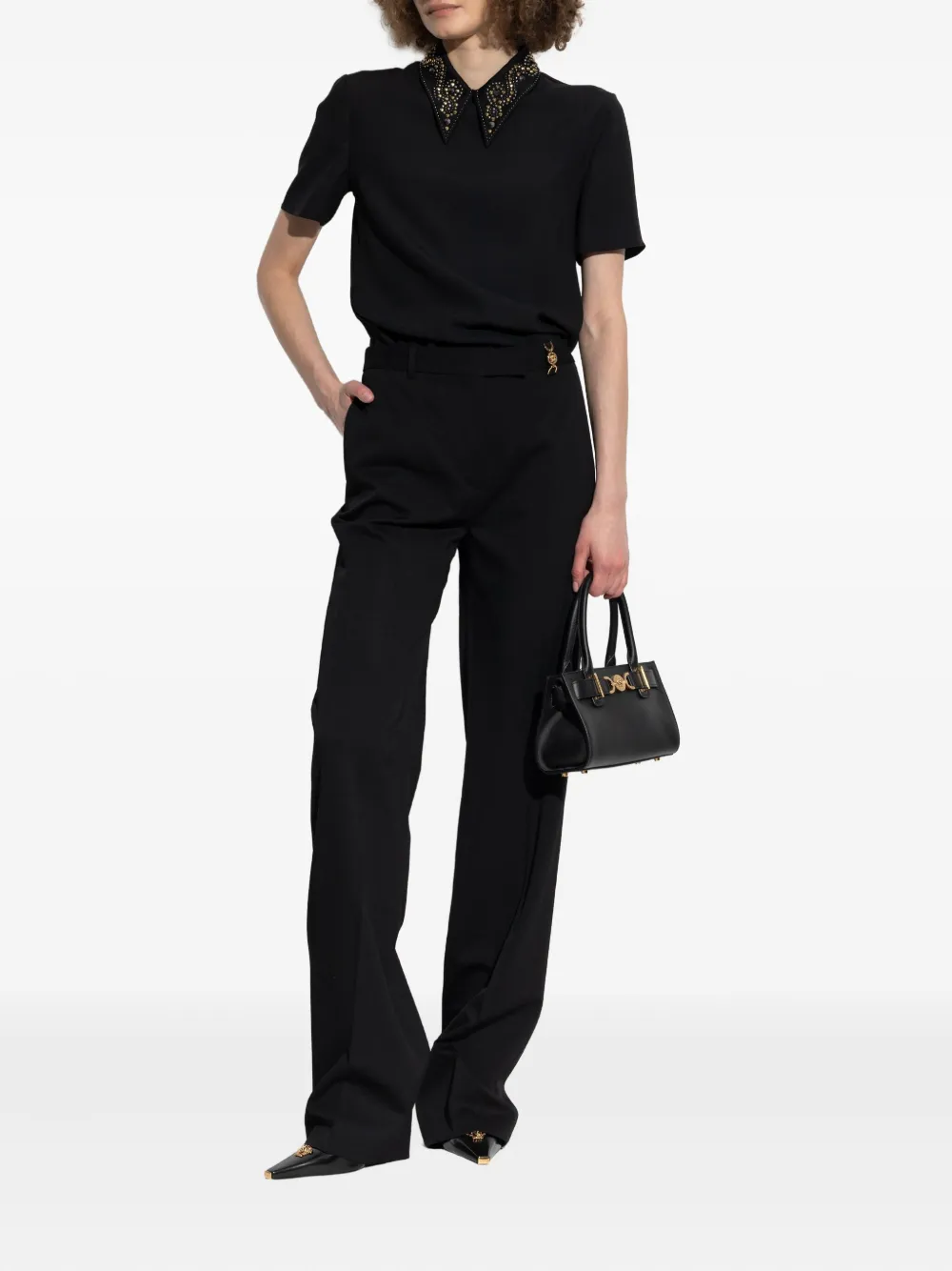 Versace embellished-collar short-sleeve blouse - Zwart