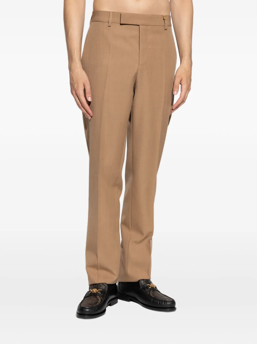 Versace Wollen broek met gouden knoop Beige