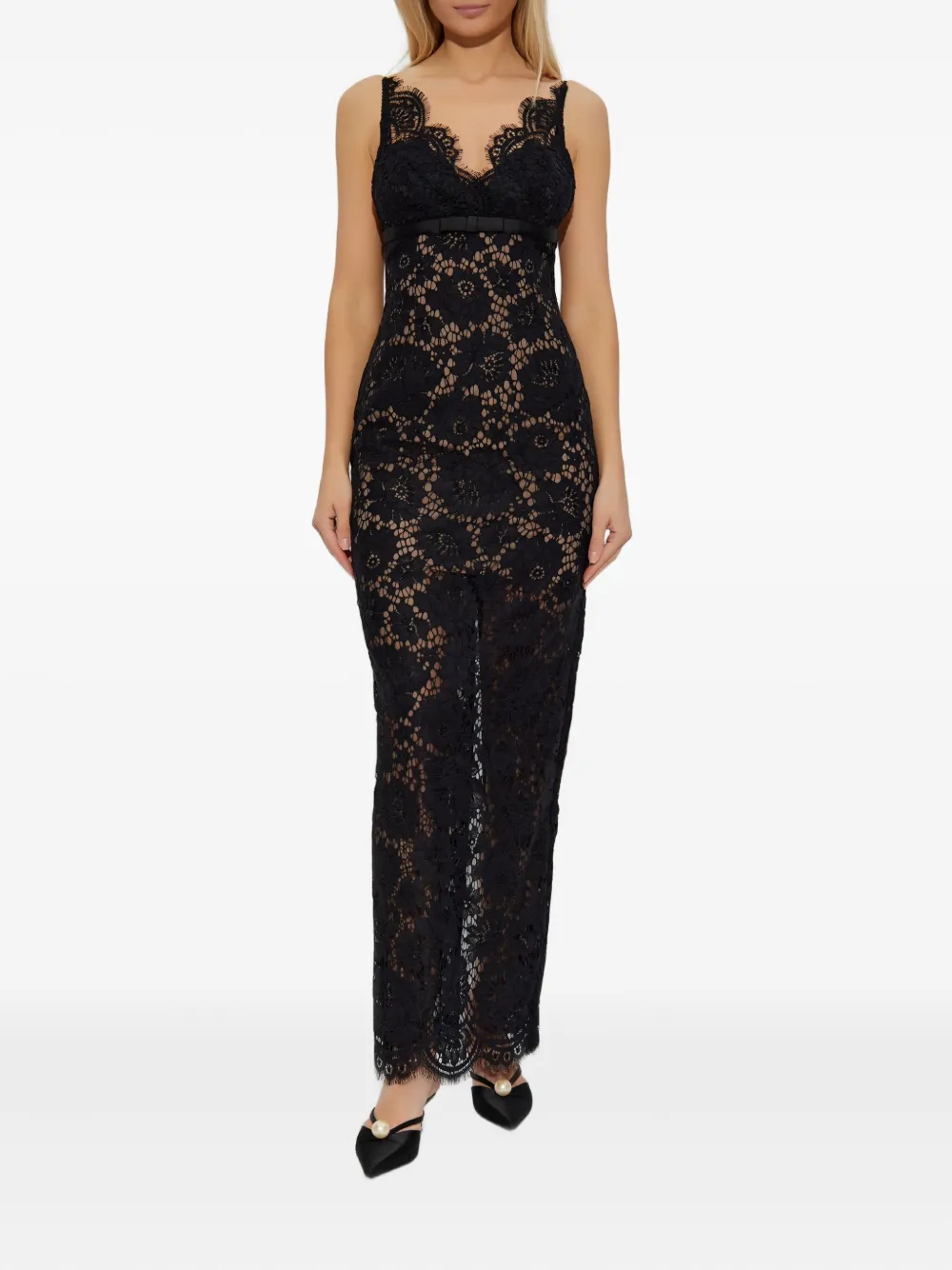 Self-Portrait lace-panelled maxi dress Zwart