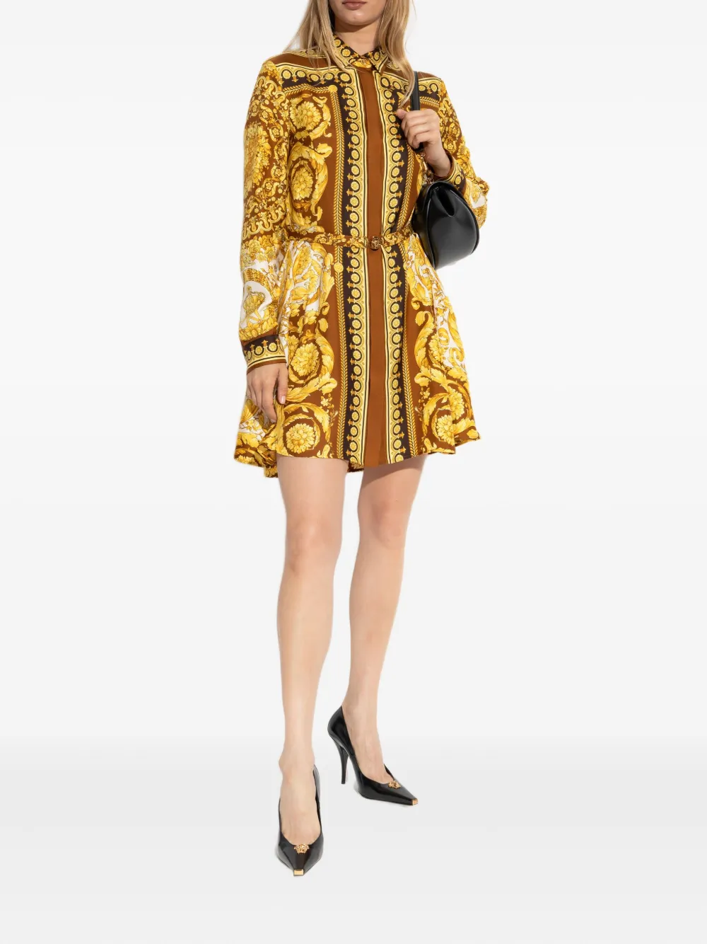 Versace Zijden blousejurk met ceintuur Geel