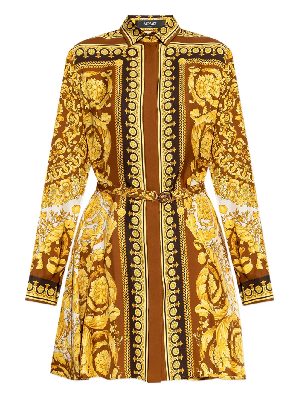 Versace silk belted mini shirt dress Geel