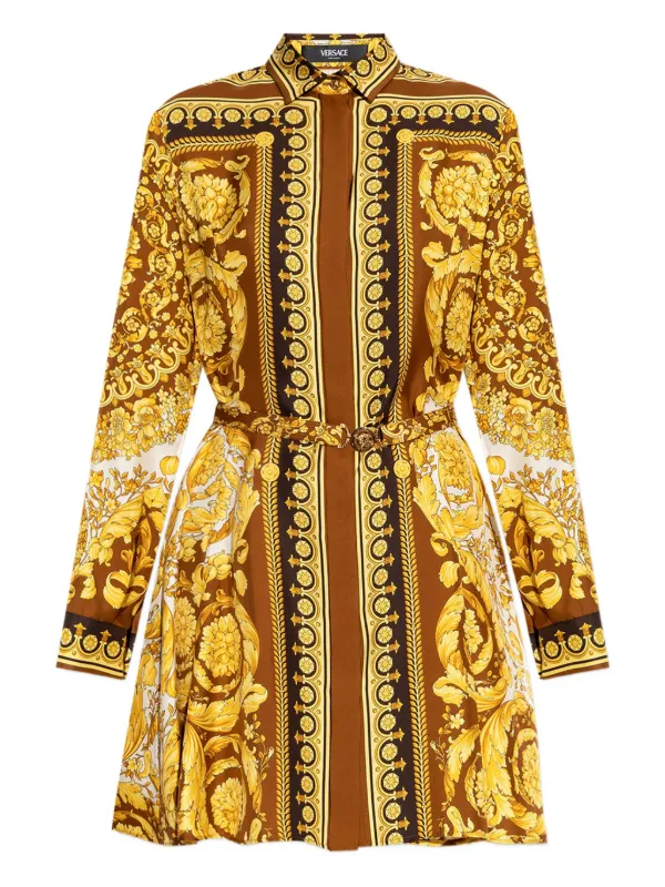 Versace Silk Belted Mini Shirt Dress Yellow FARFETCH PH