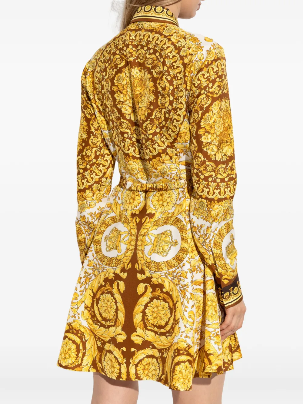 Versace Zijden blousejurk met ceintuur Geel