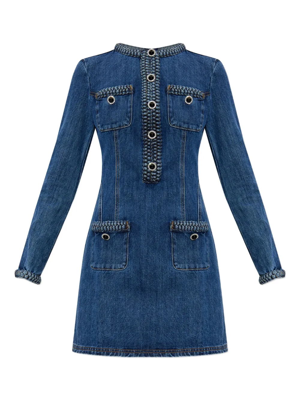 Self-Portrait braided-detail denim dress Blauw