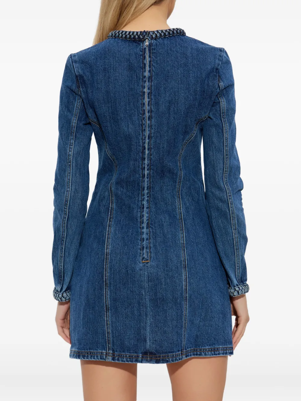 Self-Portrait braided-detail denim dress Blauw