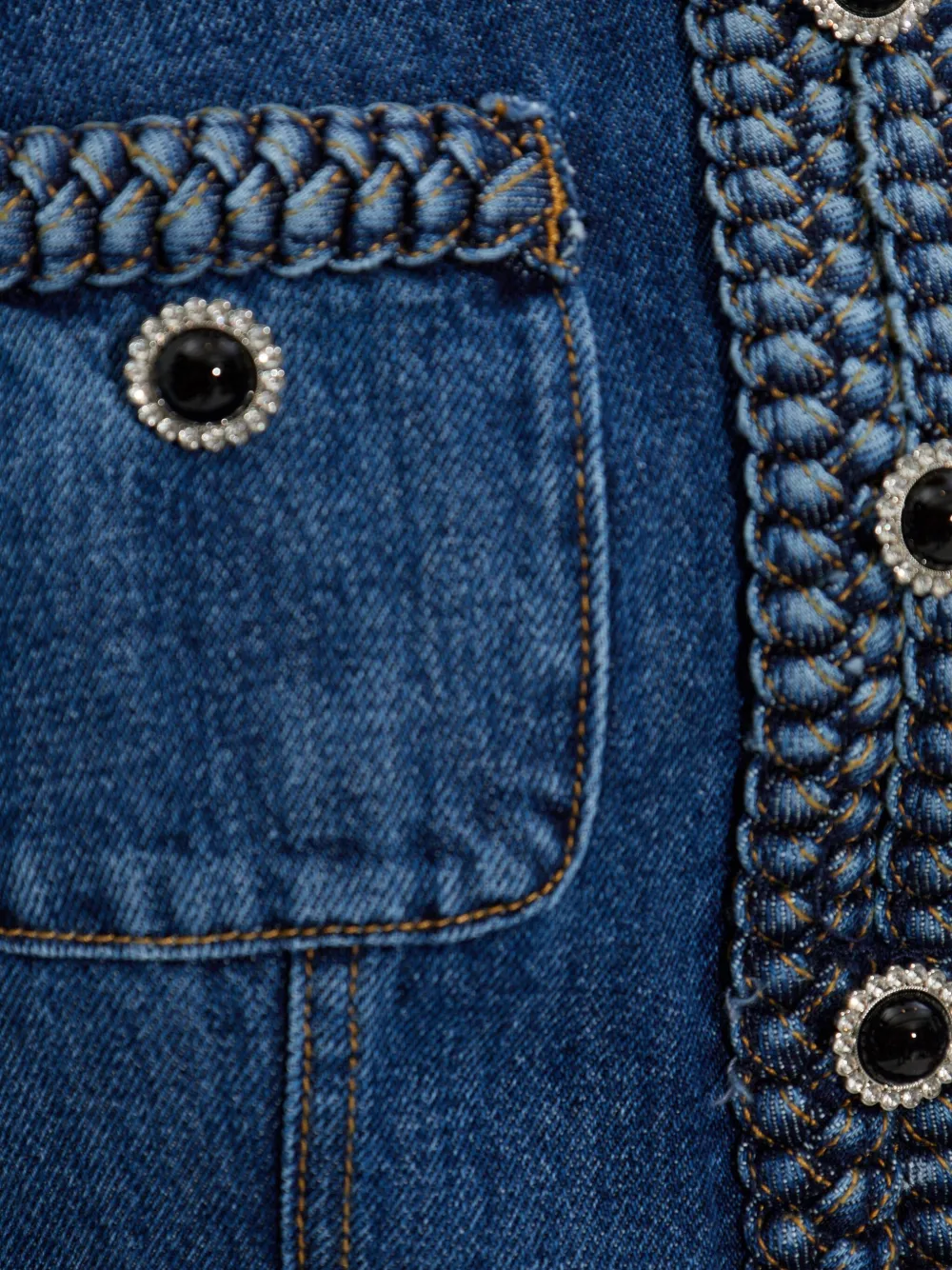 Self-Portrait braided-detail denim dress Blauw