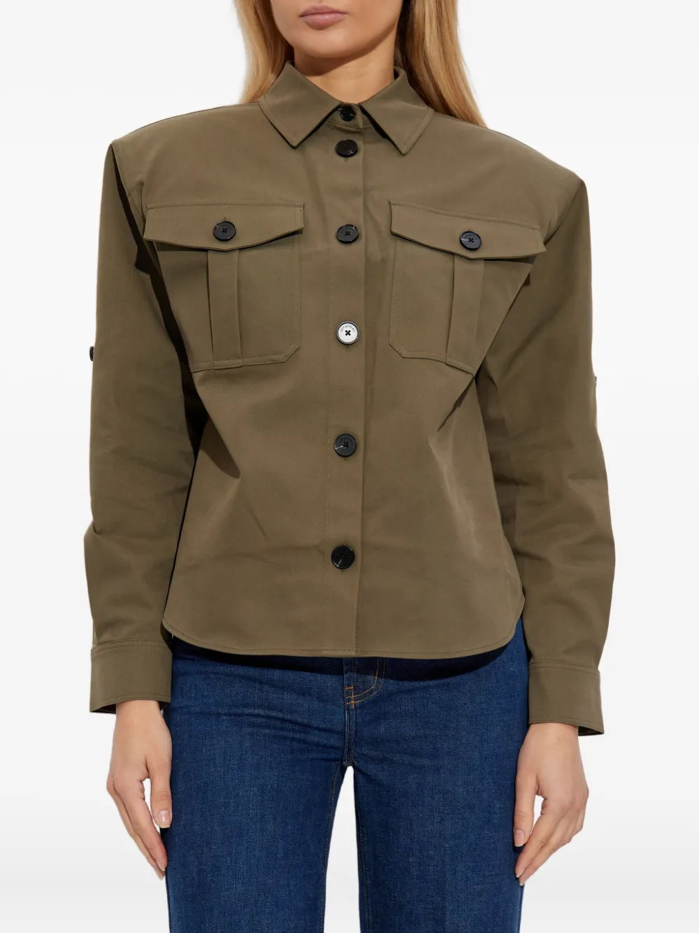 Self-Portrait padded-shoulder shirt Groen