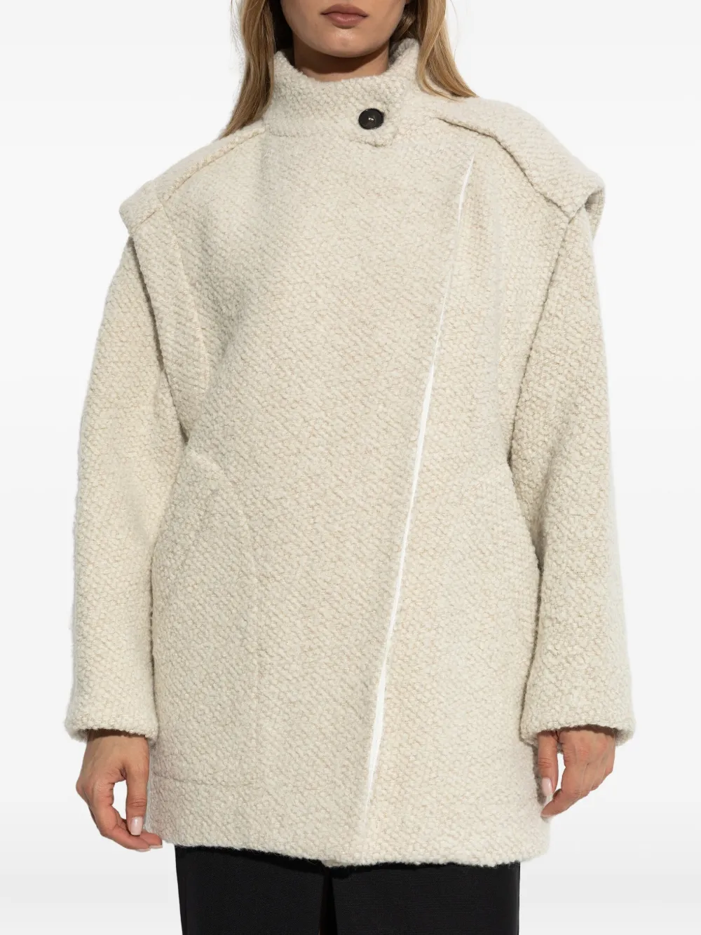 IRO asymmetric-closure wool-blend oversized coat Beige