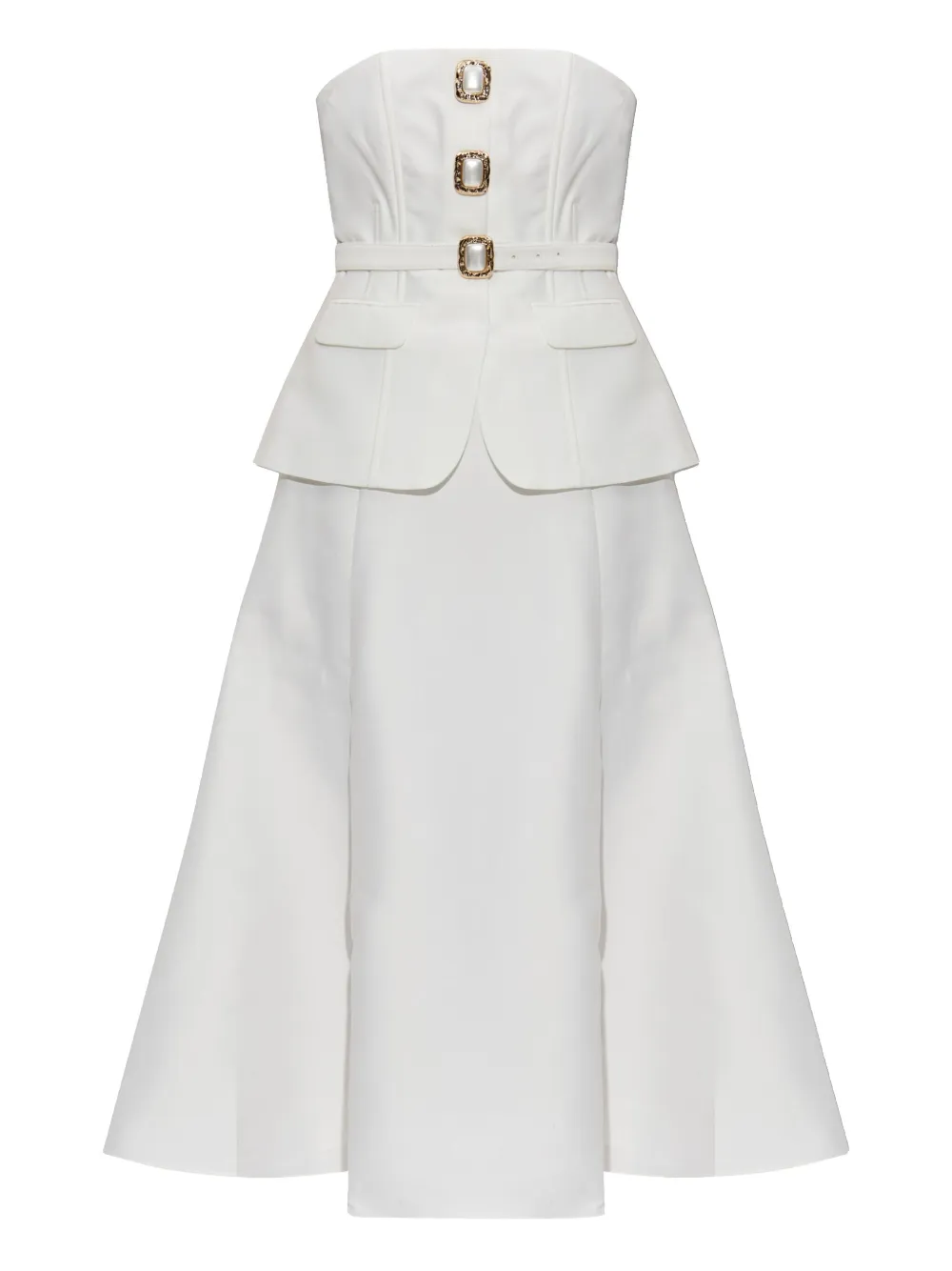 Self-Portrait pearl-button midi dress Wit