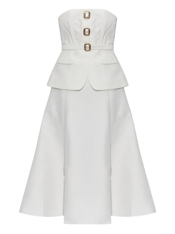 Self-Portrait pearl-button Midi Dress White FARFETCH PH