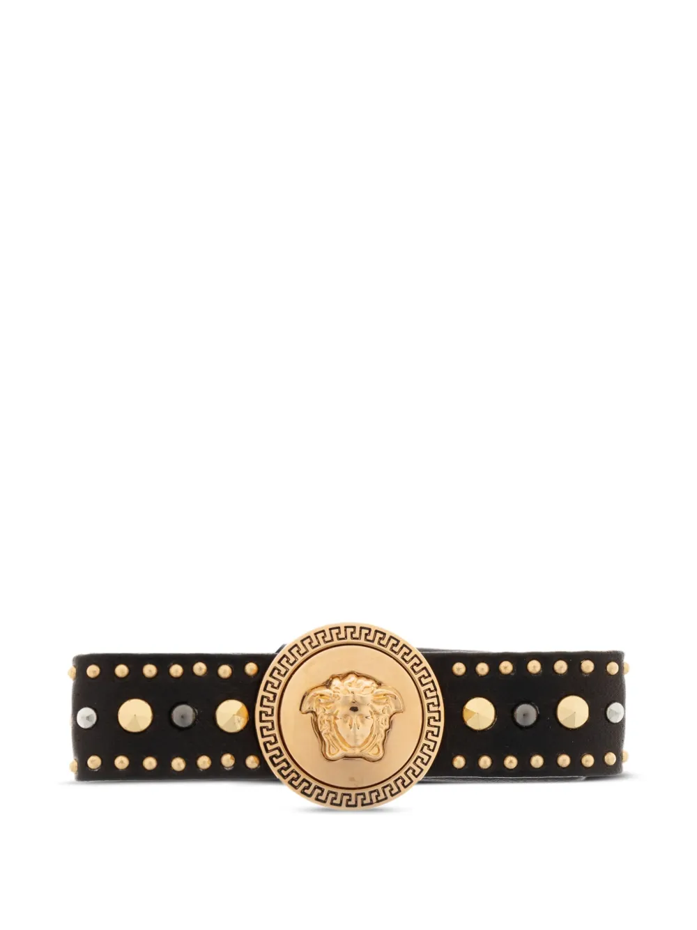 Versace Medusa leren haarclip met studs Zwart