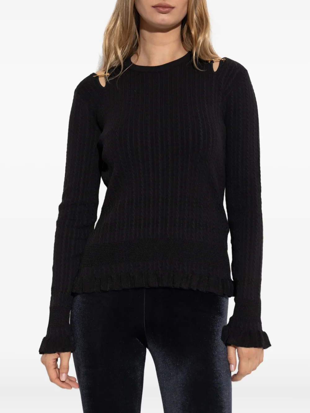 Versace cut-outs ruffled sweater Zwart