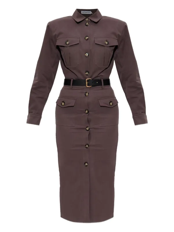 Self-portrait Midi-length Dress With Belt - Brown