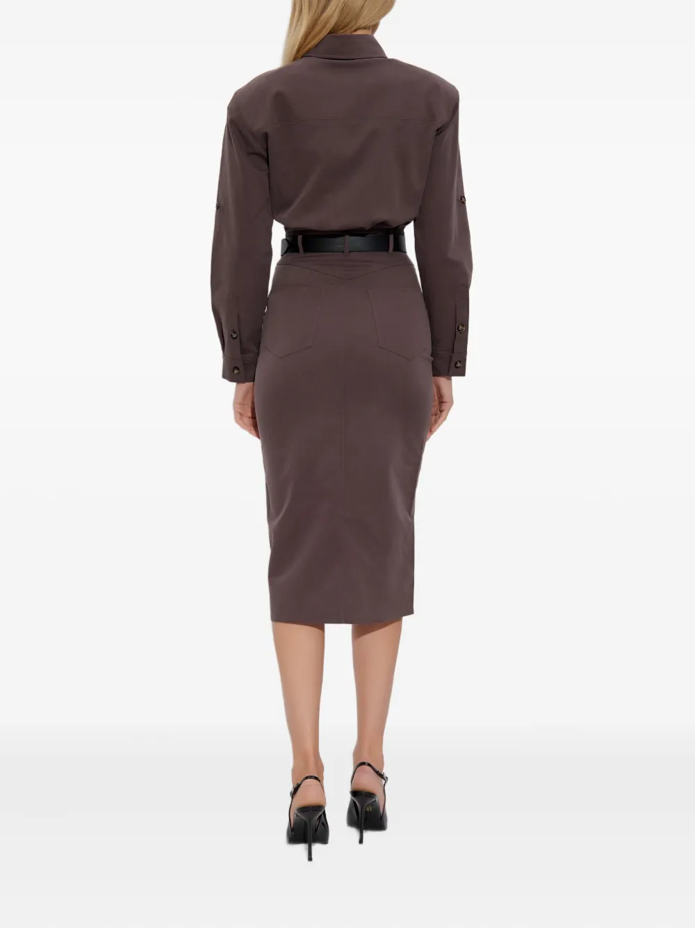 Self-Portrait button-fastening belted dress Bruin