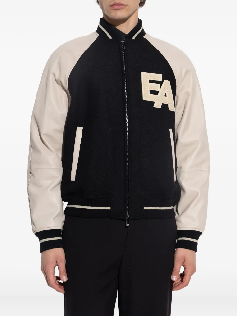 Emporio Armani Bomberjack met leren mouwen Beige