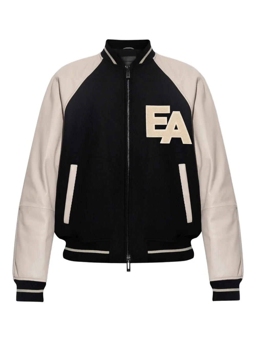 Emporio Armani leather-sleeved varsity jacket | Neutrals | Image 1