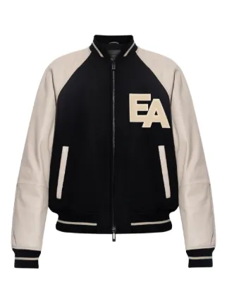 Emporio Armani レザースリーブ バーシティジャケット | ニュートラル