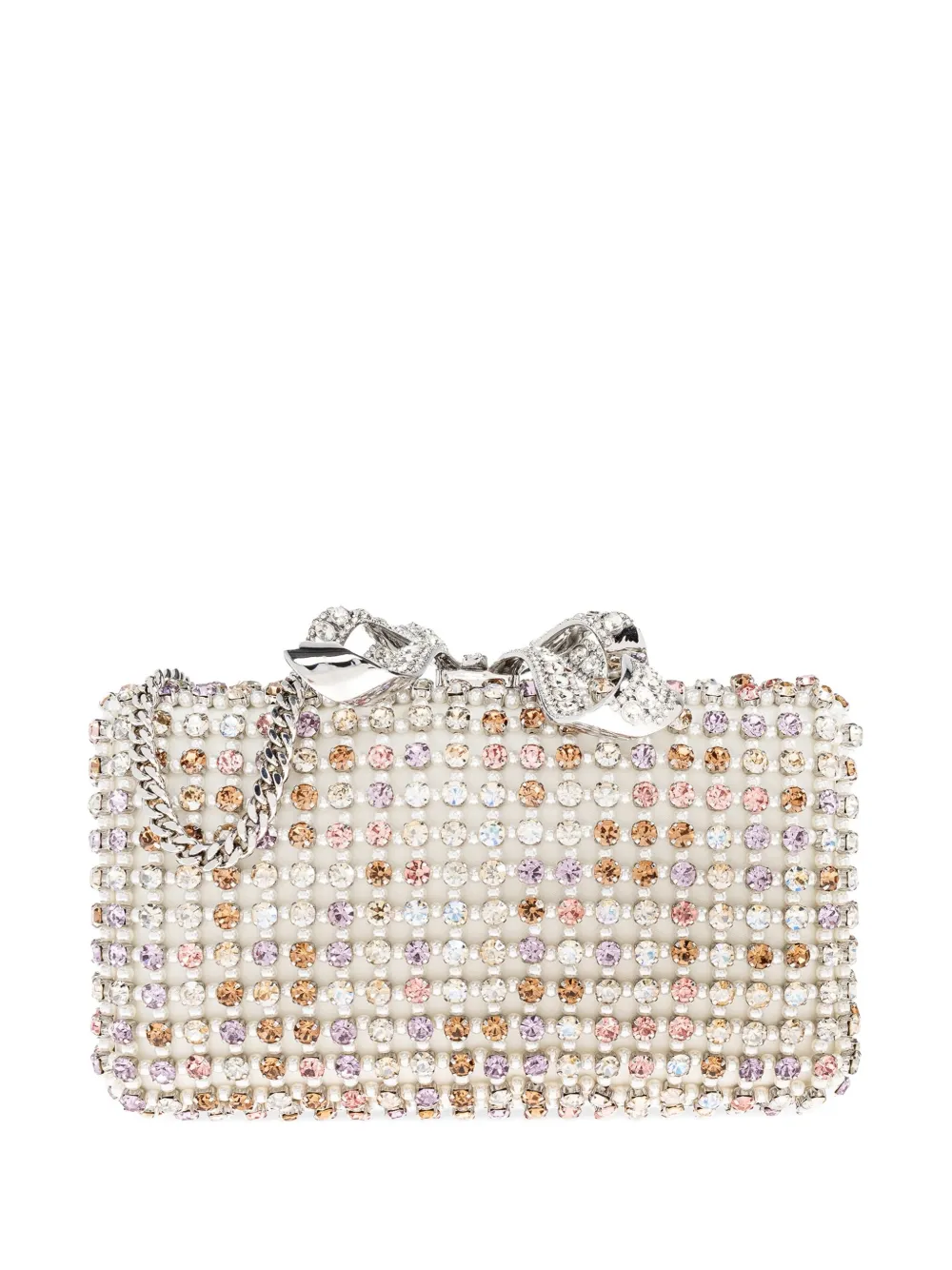 Self-Portrait Clutch verfraaid met kristallen en strik Wit