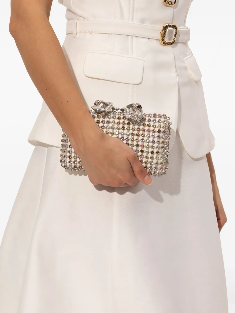 Self-Portrait Clutch verfraaid met kristallen en strik Wit