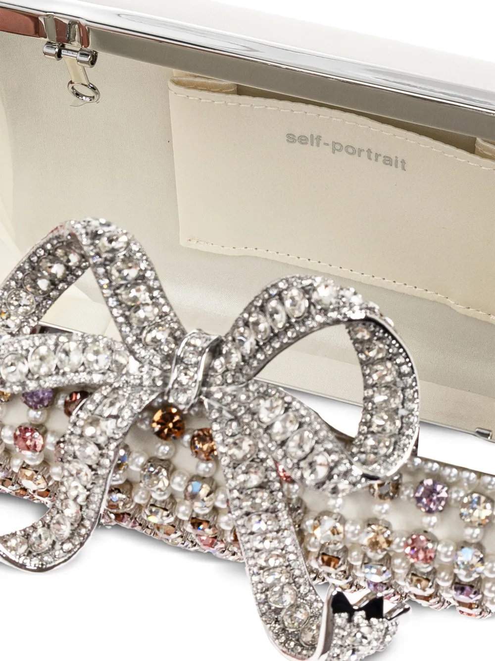 Self-Portrait Clutch verfraaid met kristallen en strik Wit