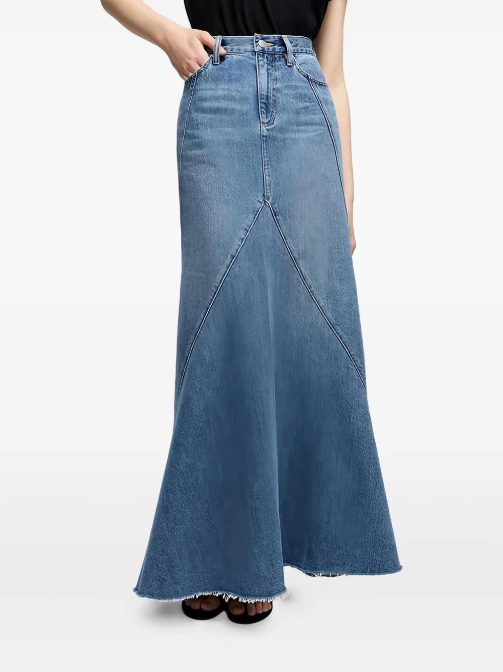 Hey Joanie Ocean Wave Panelled Denim Maxi Skirt In Blue