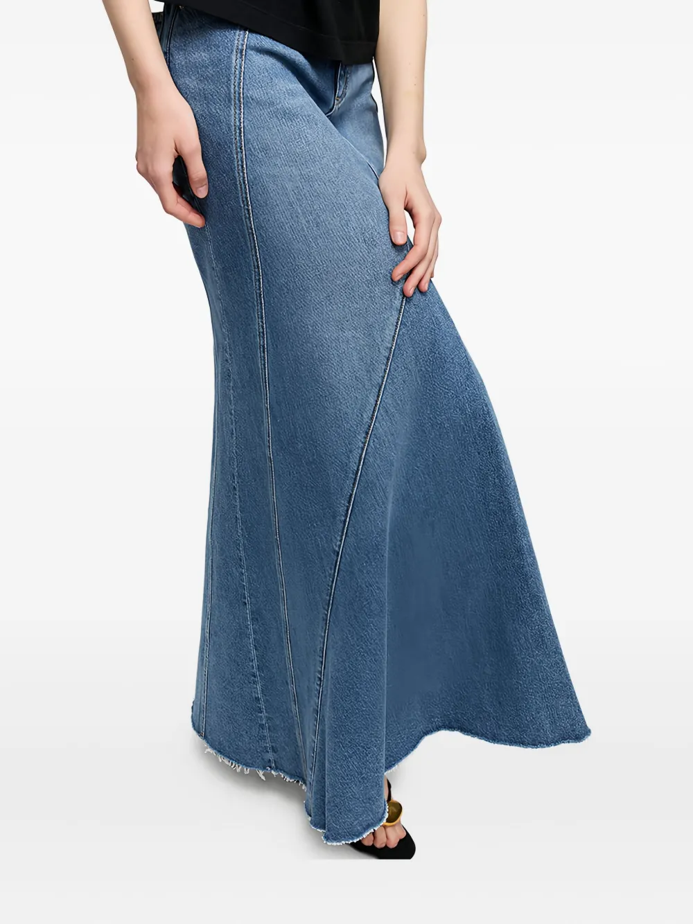 Hey Joanie Ocean Wave Panelled Denim Maxi Skirt In Blue