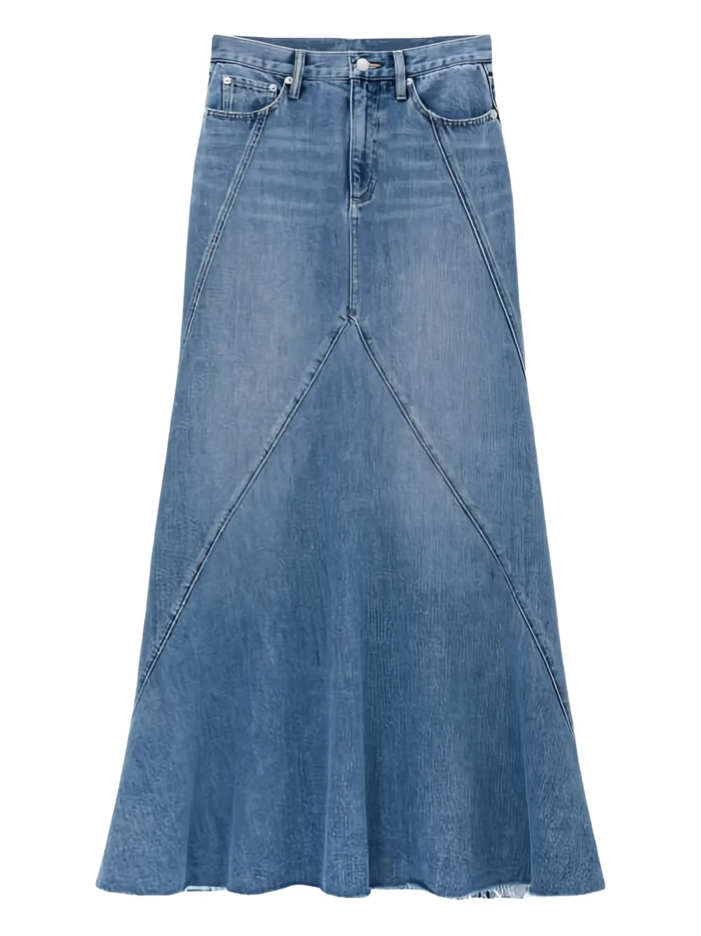 Hey Joanie Ocean Wave Panelled Denim Maxi Skirt In Blue