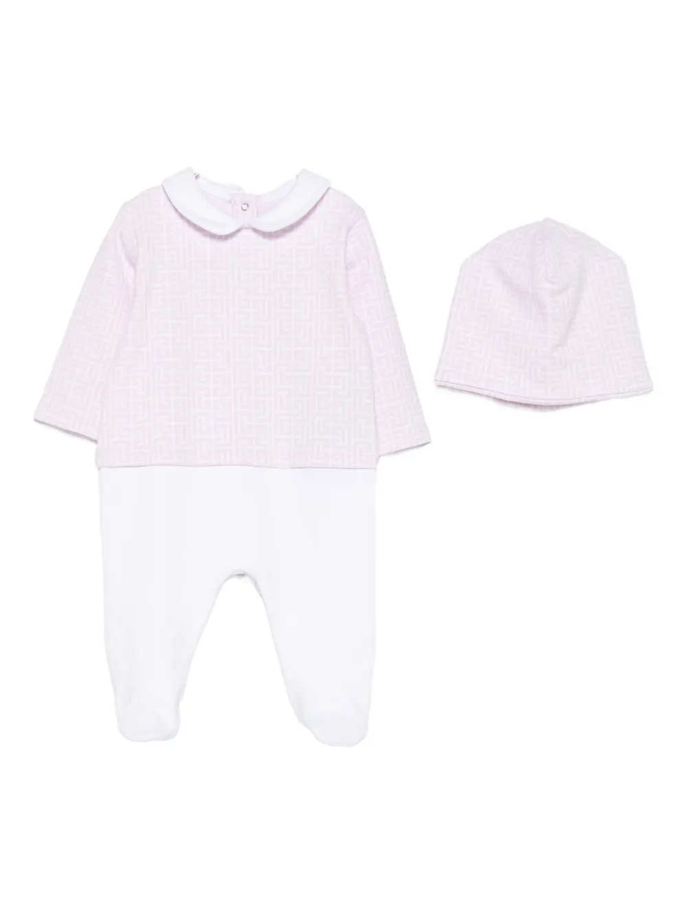 Balmain Geometric-print Babygrow Set In Gray
