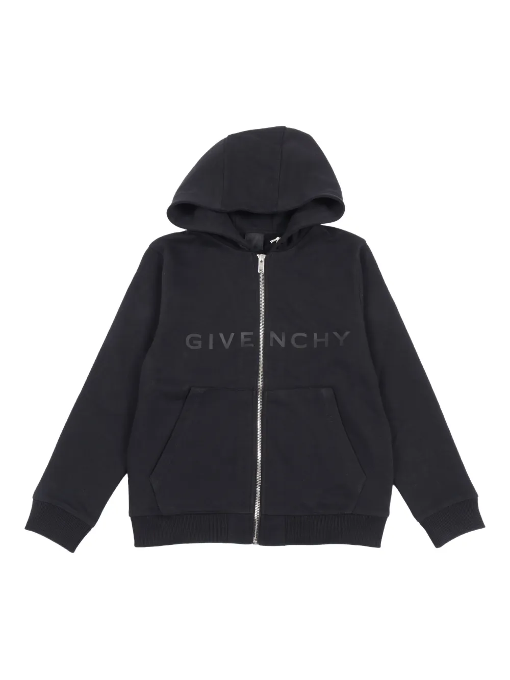 Givenchy Kids Sweater met logoprint en capuchon en rits Zwart