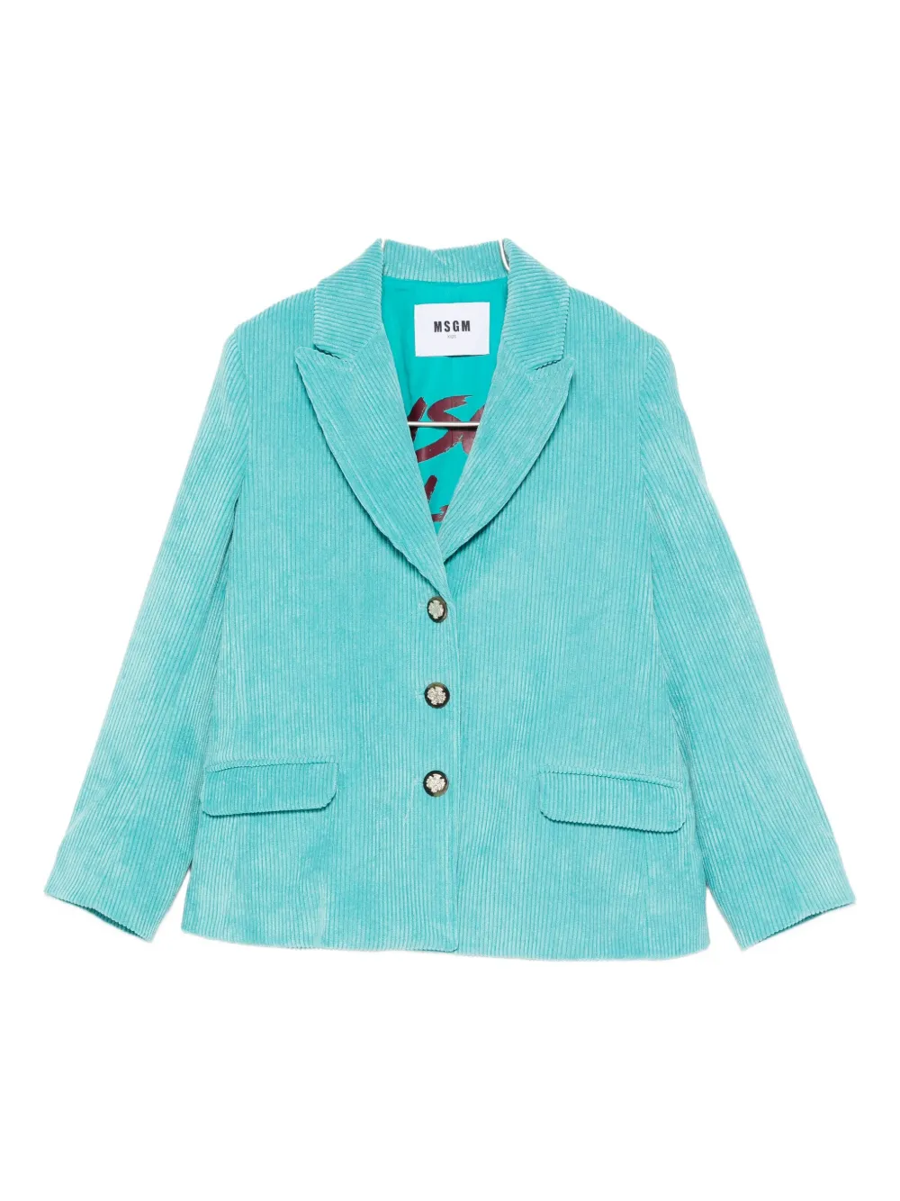 Msgm Corduroy Button-detail Blazer In Blue