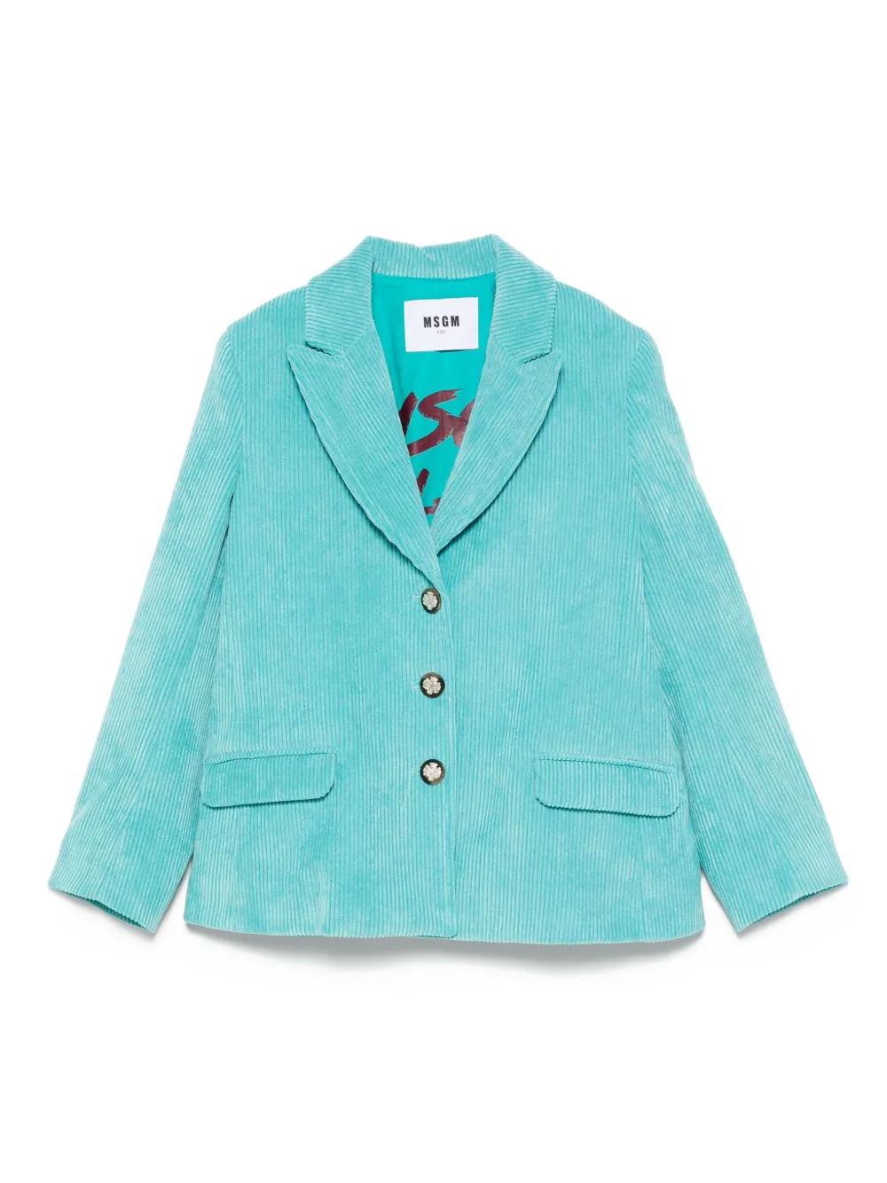 MSGM Kids Ribfluwelen blazer met knoopdetail Blauw