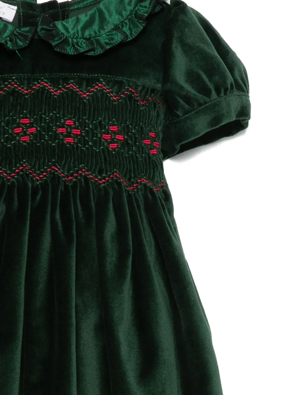 Mariella Ferrari smocked-yoke velvet dress Groen