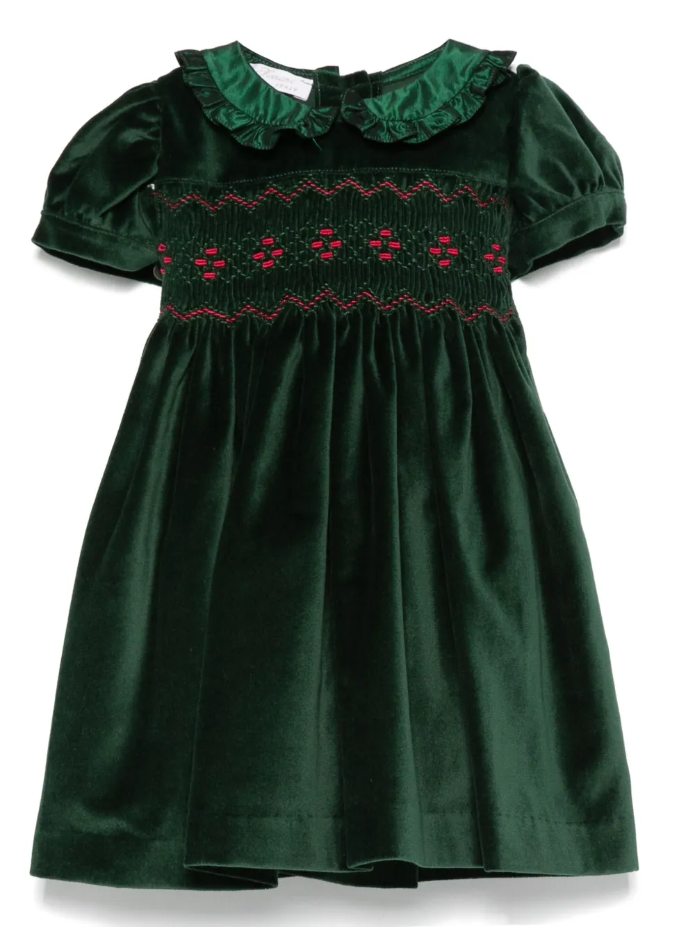 Mariella Ferrari smocked-yoke velvet dress Groen