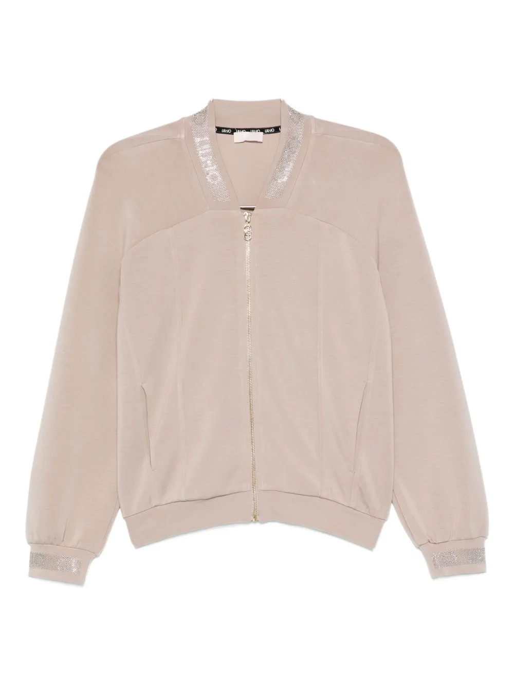Liu •jo Embellished-cuff Zip-up Bomber Jacket In Neutral