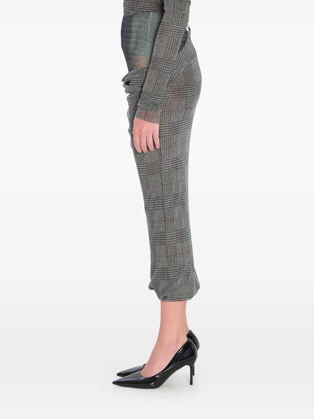 Jean Paul Gaultier Body Shadow Checked Midi Skirt In Gray