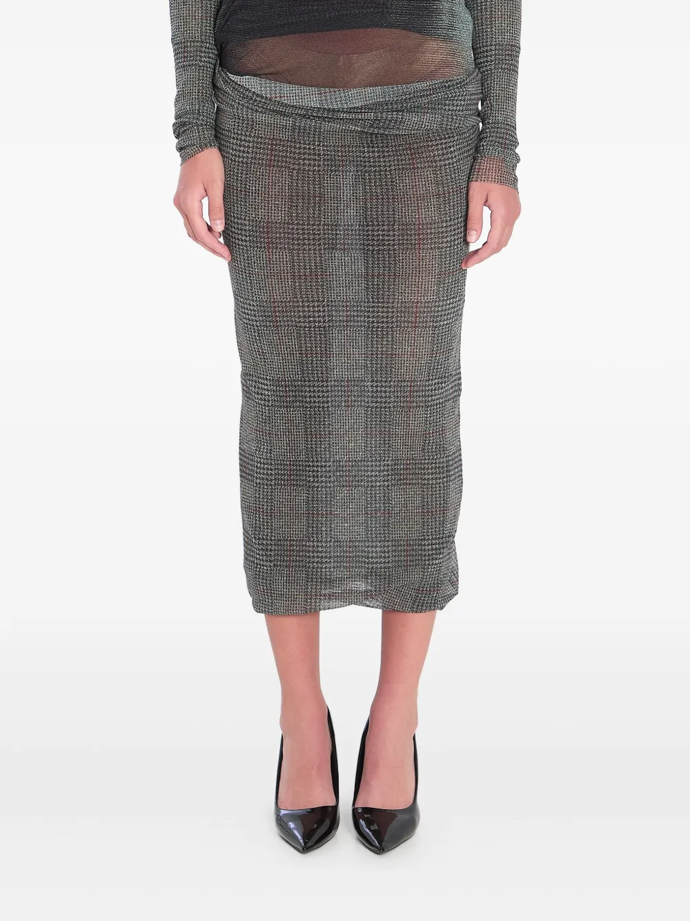 Jean Paul Gaultier Body Shadow Checked Midi Skirt In Gray
