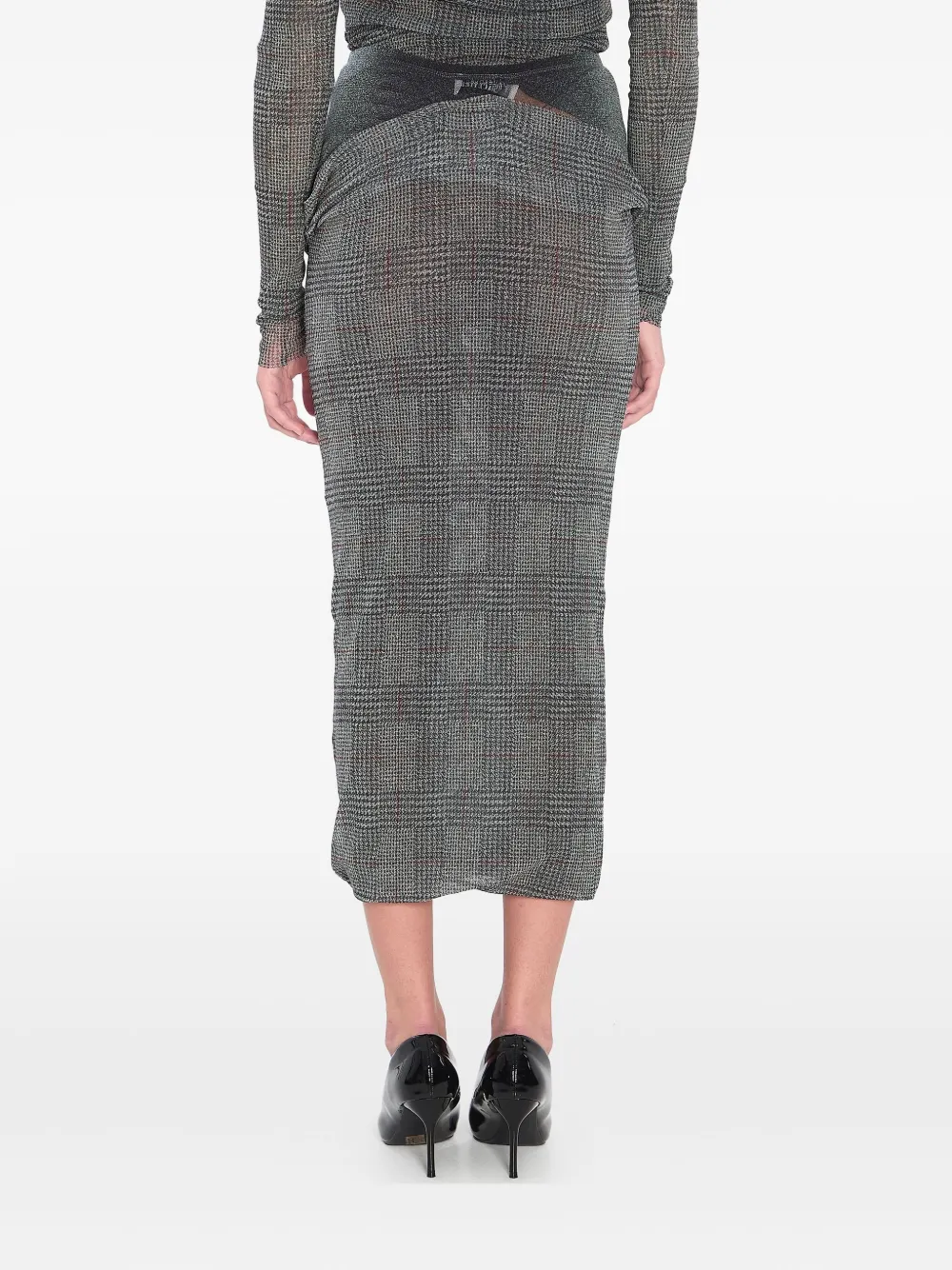 Jean Paul Gaultier Body Shadow Checked Midi Skirt In Gray