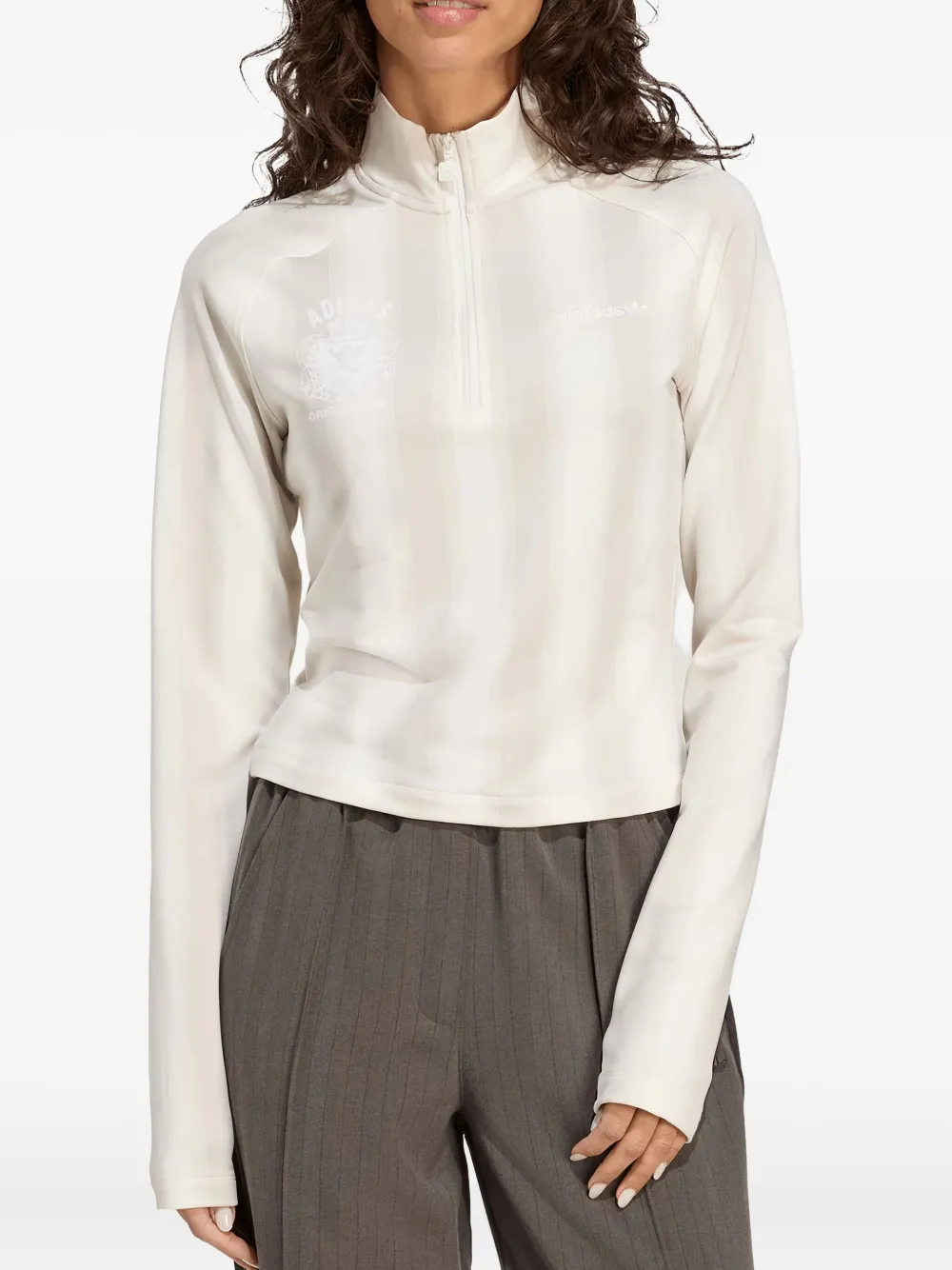 adidas half-zip striped sweatshirt Beige