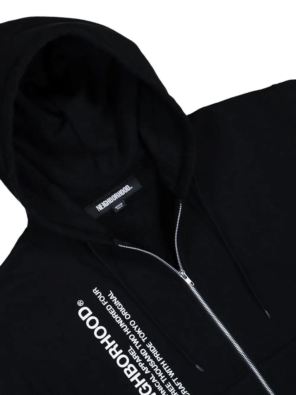 Neighborhood Solid hoodie met logo en rits Zwart