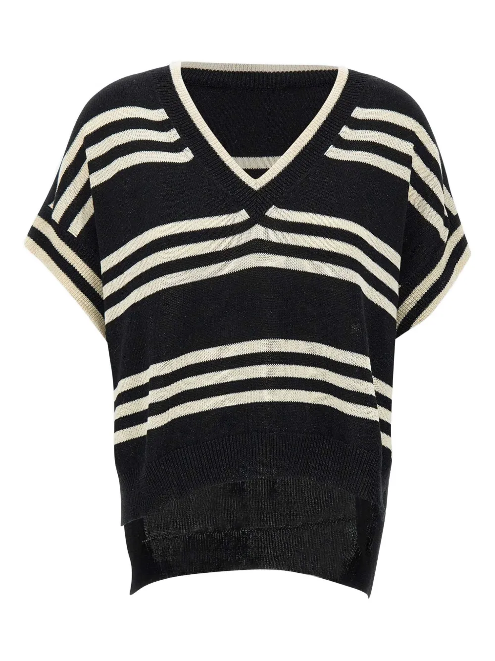 striped-pattern V-neck sweater