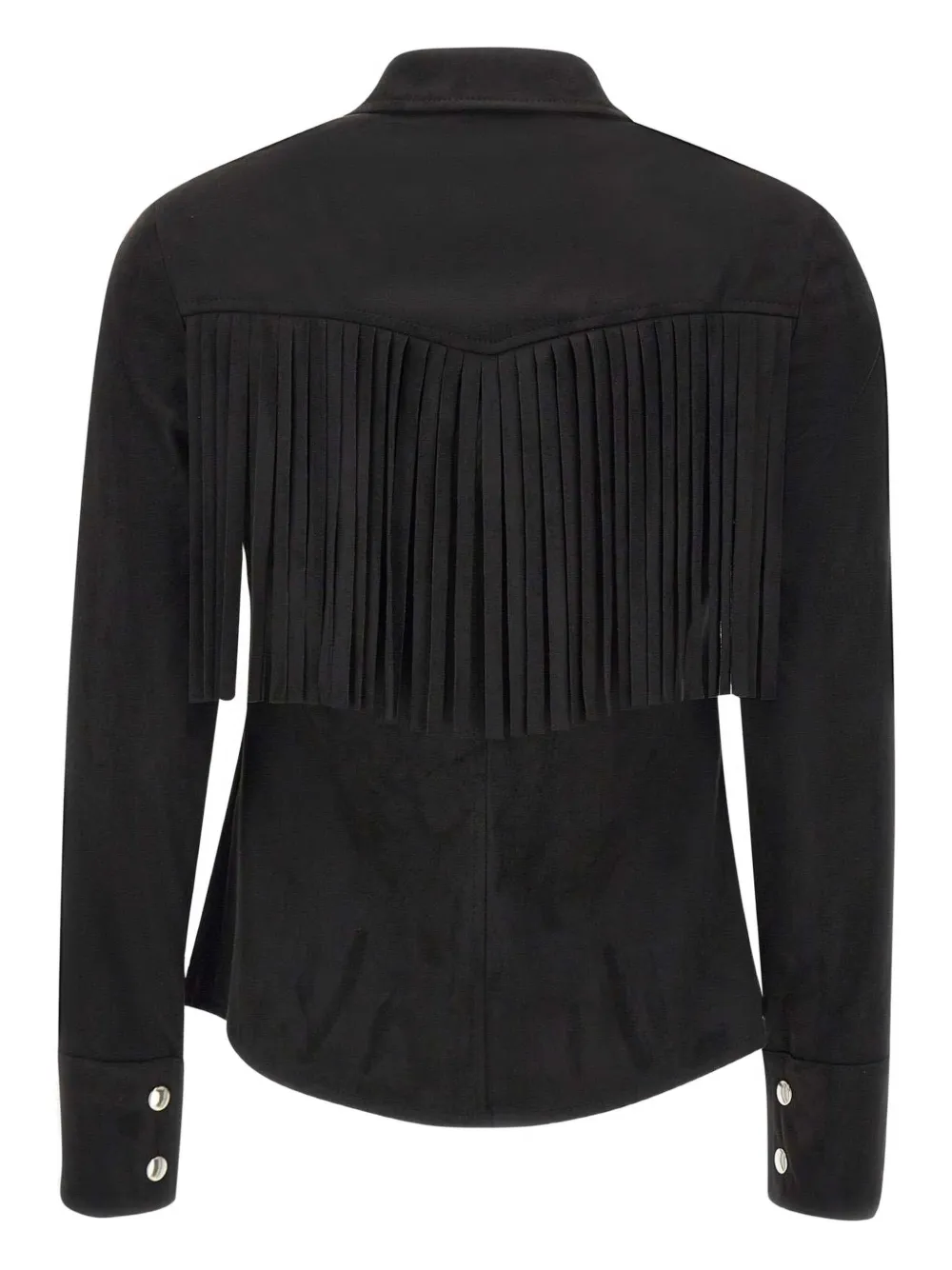 Kaos Blouse met drukknoop en franje - Zwart