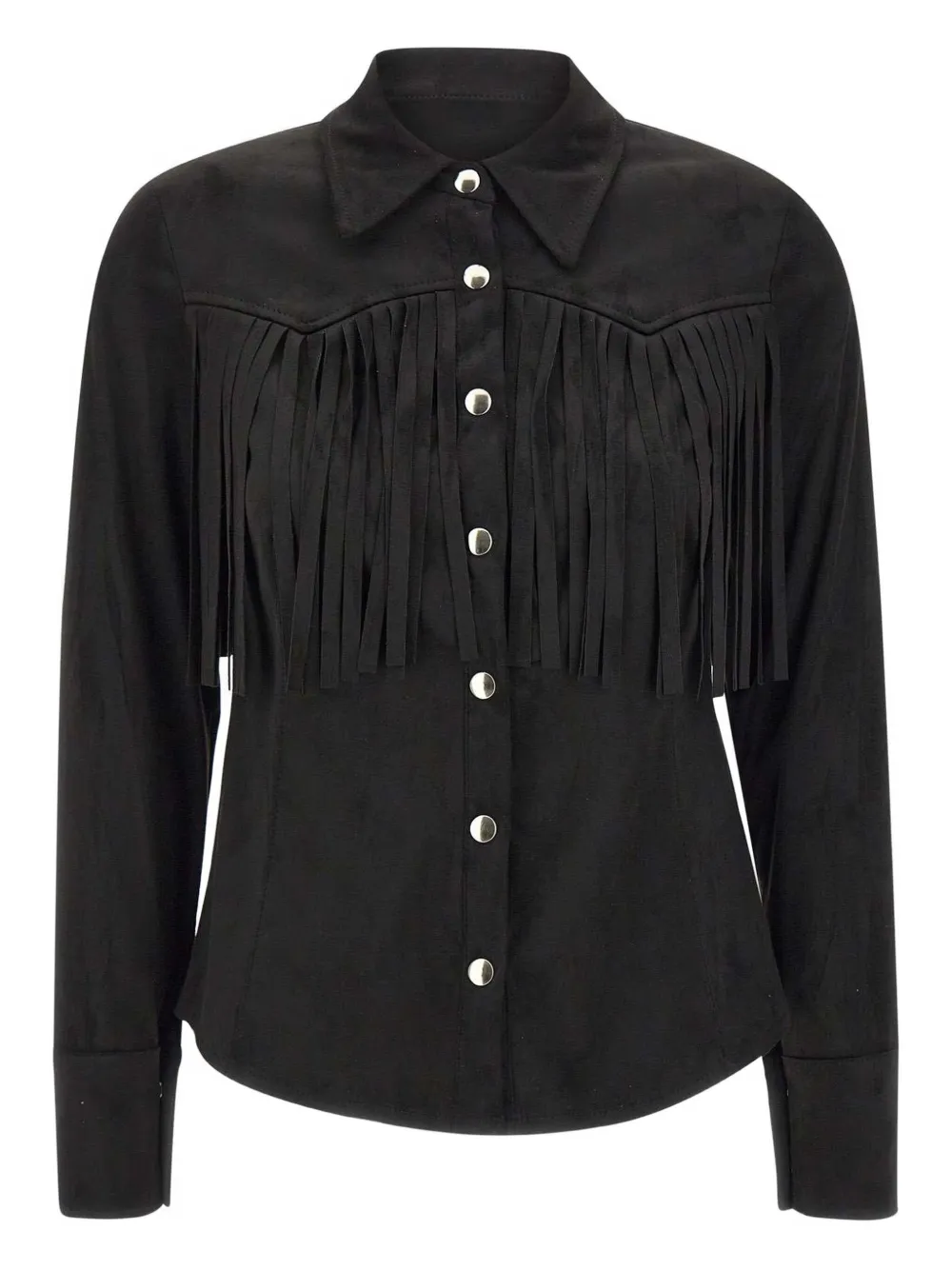fringe-detail snap-button shirt