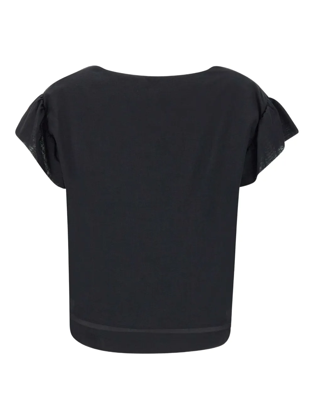 Kaos Top met ruchemouwen en V-hals - Zwart