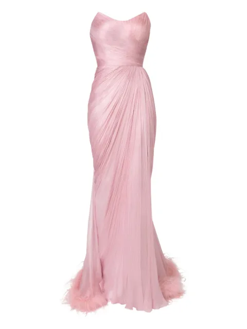 Iris Serban Mera pleated feather-trimmed gown 