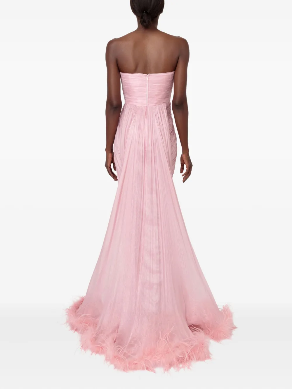 Iris Serban Mera Pleated Feather-trimmed Gown In Pink