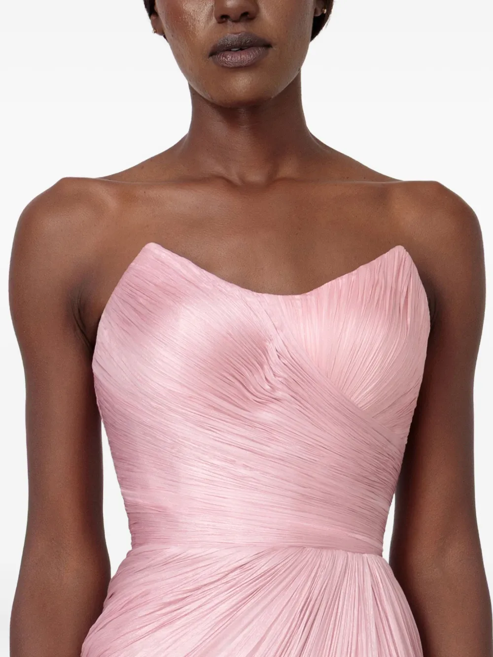 Iris Serban Mera Pleated Feather-trimmed Gown In Pink
