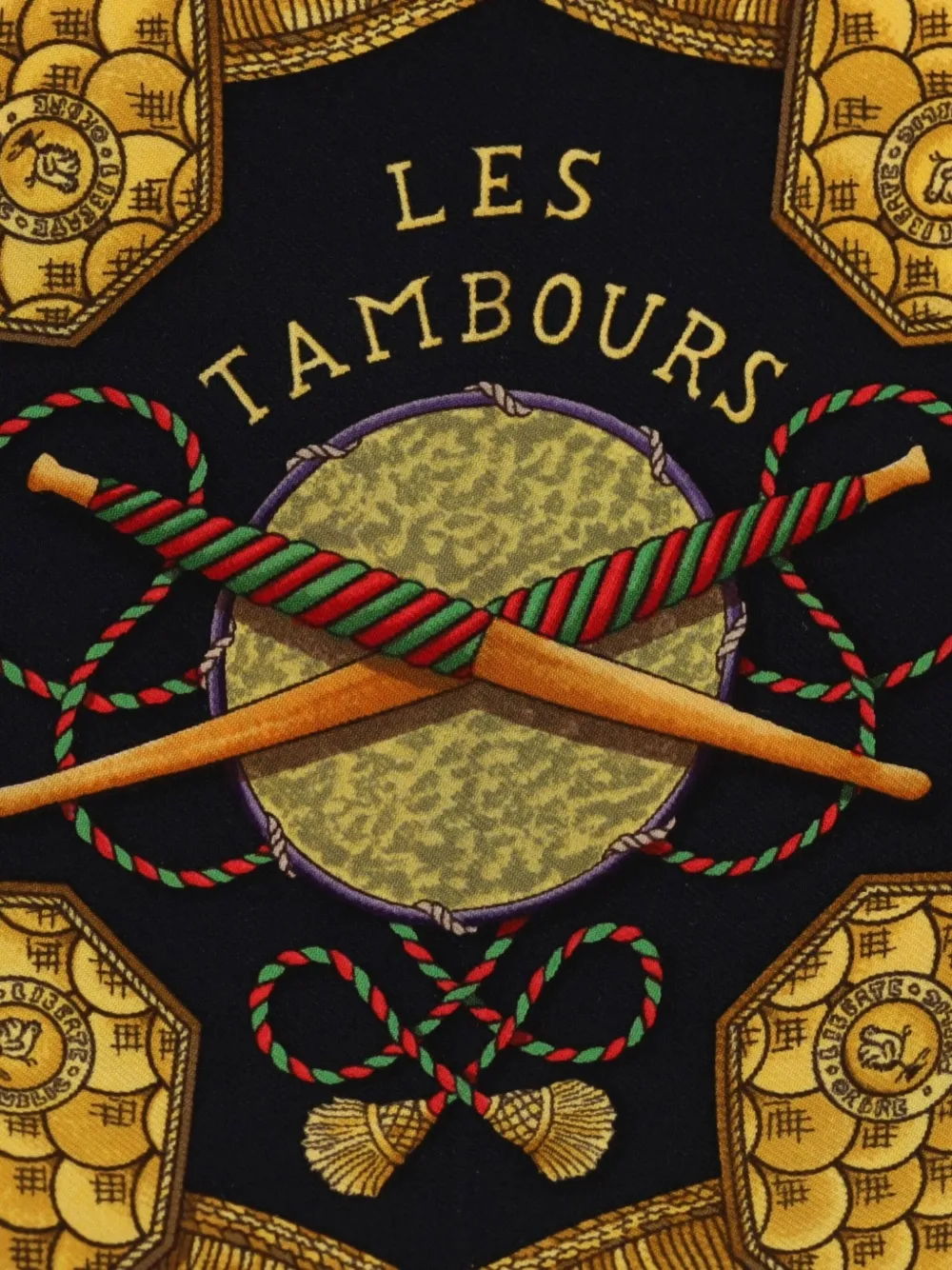 Pre-owned Hermes Les Tambours Silk Scarf In Black
