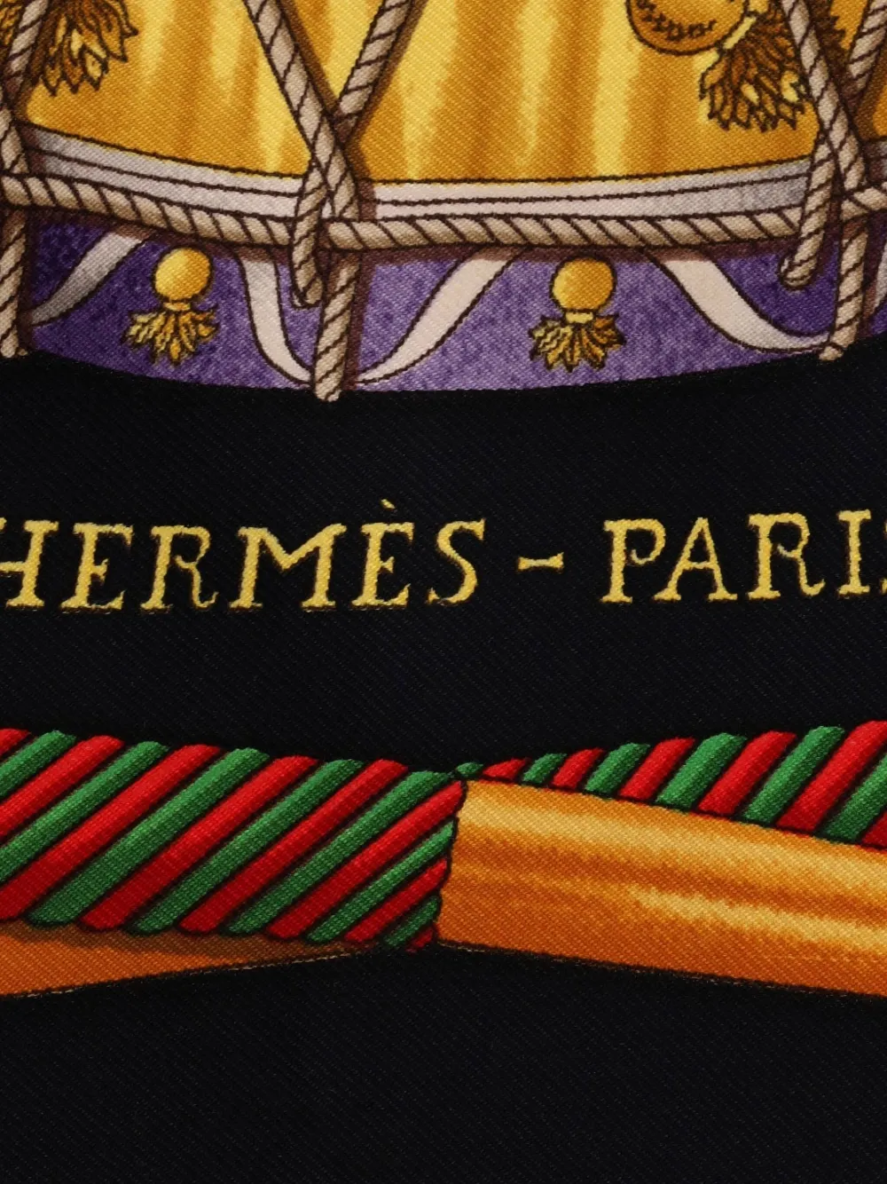 Pre-owned Hermes Les Tambours Silk Scarf In Black