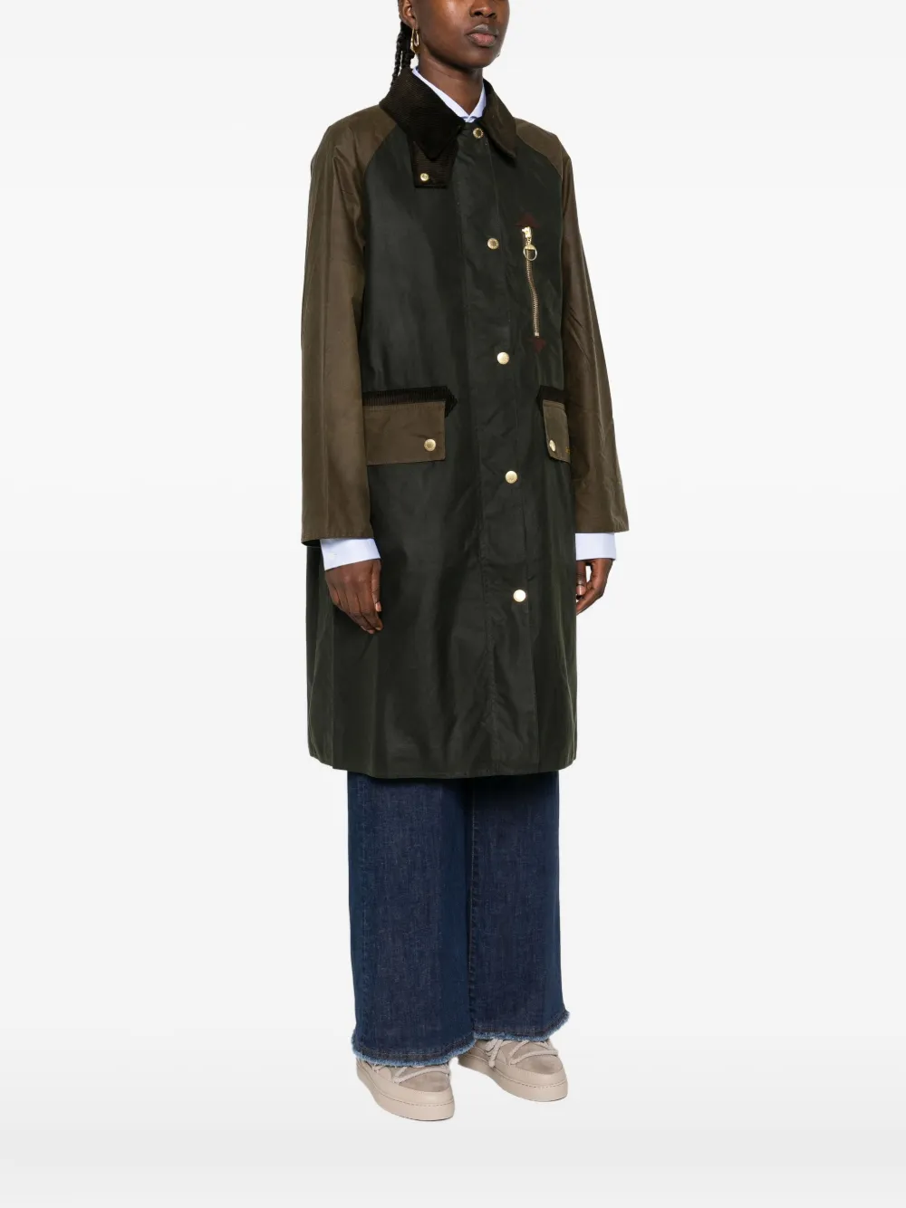 Barbour raglan-sleeve buttoned coat Groen
